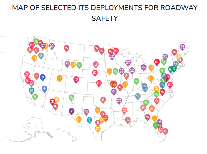 Map of selected ITS deployments for roadway safety