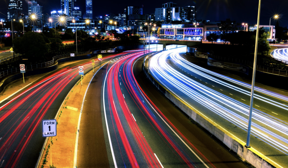 photo of highway at night