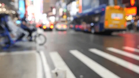 NYC city bus and ped walkway in rain