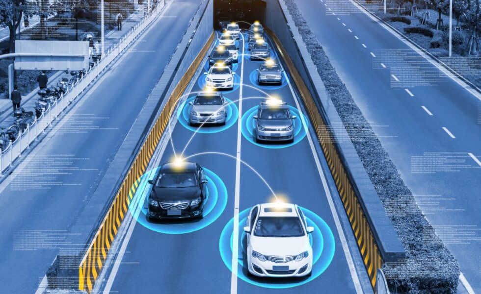 graphic of connected autonomous vehicles